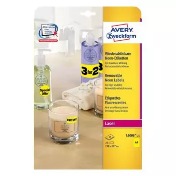 Isekleepuv silt Avery L6006-25 Ümardatud ristkülik Eemaldatav Kollane