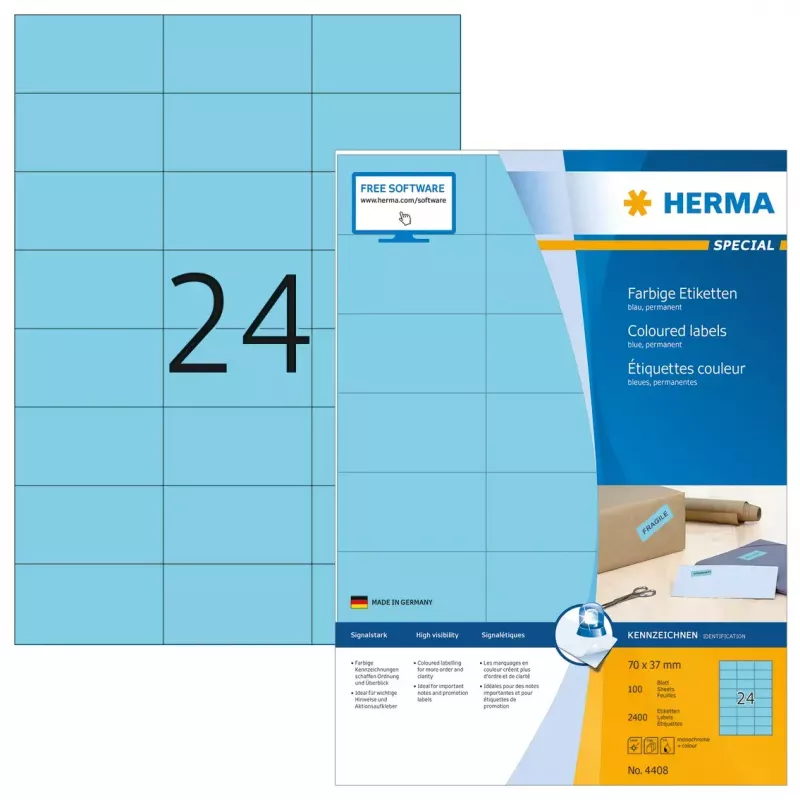 Labels HERMA Coloured A4 70x37 mm blue paper matt 2400 pcs