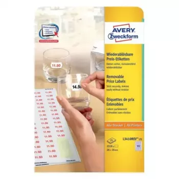 Isekleepuv silt AVERY L3410REV-25 eemaldatav valge 2550 tk