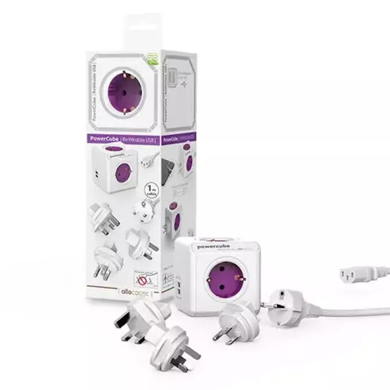 Pikendusjuhe Allocacoc PowerCube ReWirable USB 1m 4 pistikupesa Lilla Valge