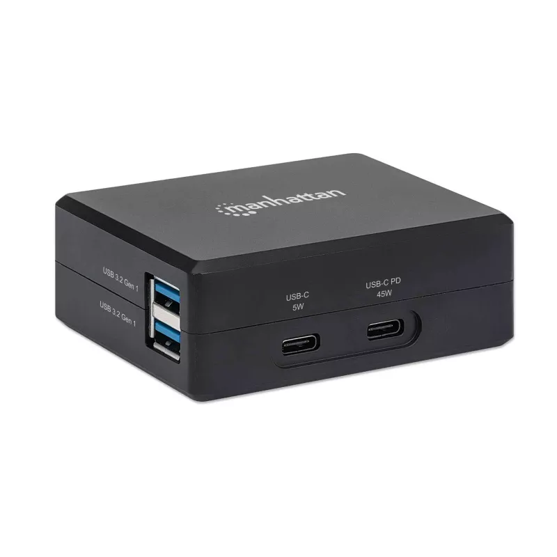 Manhattan Smart Video Multifunktsionaalne Dokk, Pordid (x5): HDMI-port, USB-A (x2), USB-C (x2), USB-C pordi toiteedastusega, sisseehitatud toiteplokk, ülikompaktne, eemaldatav toitekaabel, must, kolmeaastane garantii, jaemüügikarp
