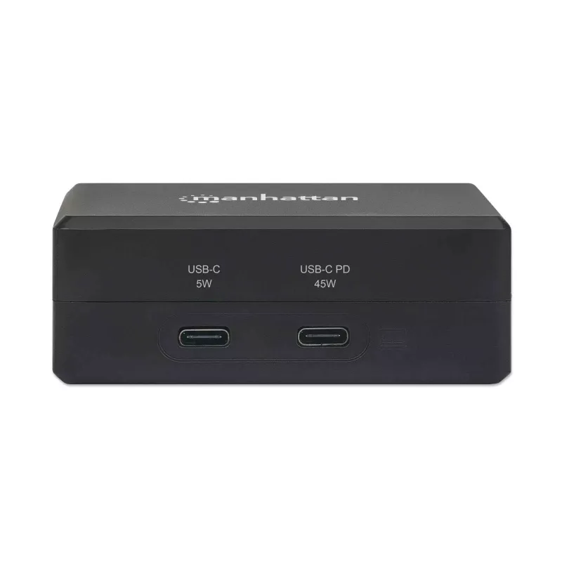 Manhattan Smart Video Multifunktsionaalne Dokk, Pordid (x5): HDMI-port, USB-A (x2), USB-C (x2), USB-C pordi toiteedastusega, sisseehitatud toiteplokk, ülikompaktne, eemaldatav toitekaabel, must, kolmeaastane garantii, jaemüügikarp