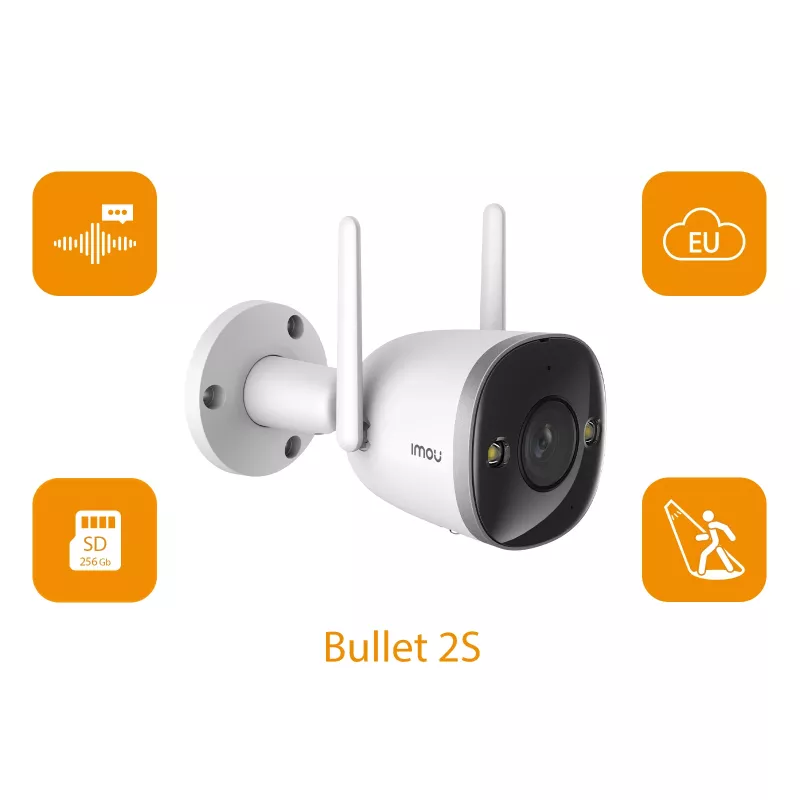 Imou Bullet 2S, IP turvakaamera, Siseruumidesse, Juhtmega ja juhtmevaba, Välisantenn, CE, FCC, Lakke/seinale paigaldatav