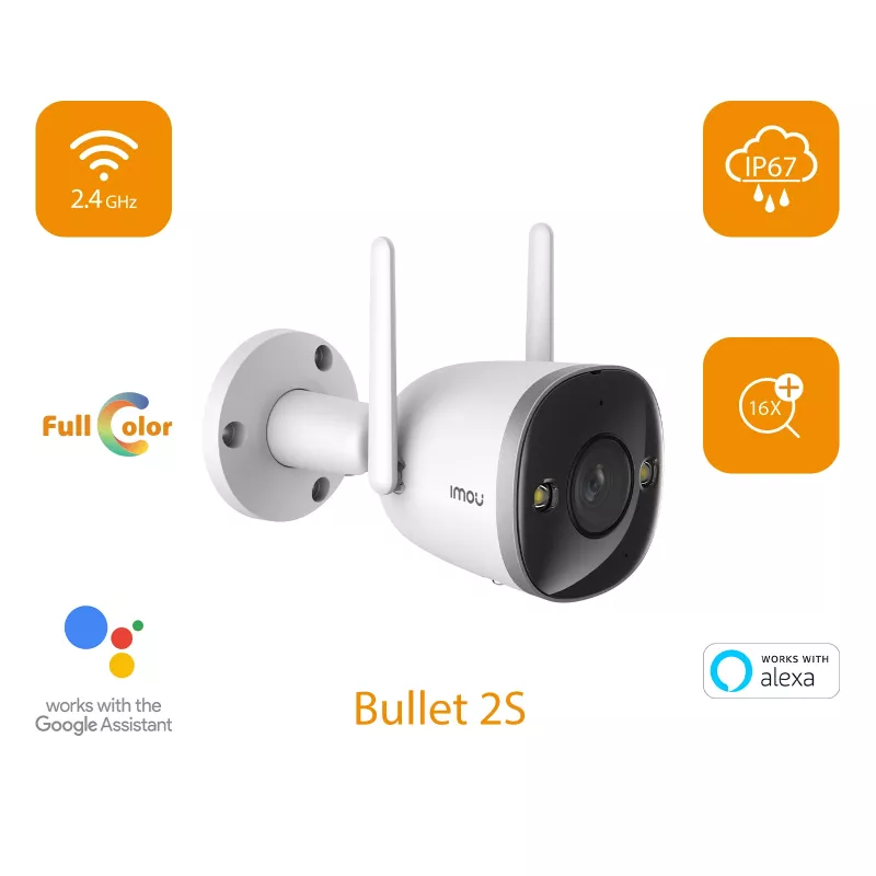 Imou Bullet 2S, IP turvakaamera, Siseruumidesse, Juhtmega ja juhtmevaba, Välisantenn, CE, FCC, Lakke/seinale paigaldatav