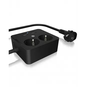 ICY BOX IB-MPS2220B-CH toitepikendus 1,9 m 2 vahelduvvoolu pistikupesa Siseruumides Must