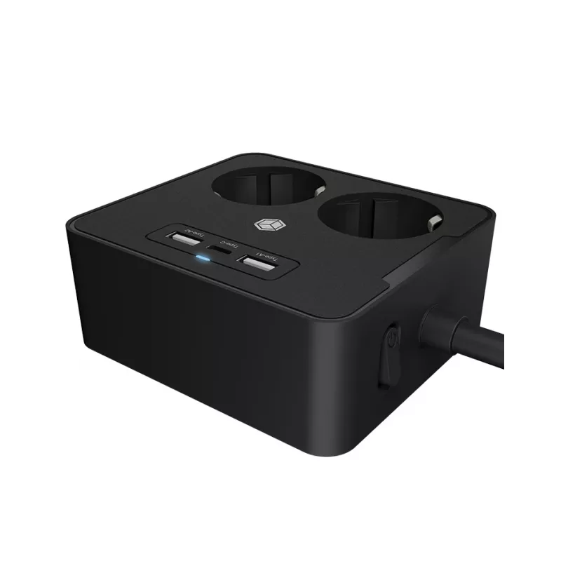 ICY BOX IB-MPS2220B-CH toitepikendus 1,9 m 2 vahelduvvoolu pistikupesa Siseruumides Must