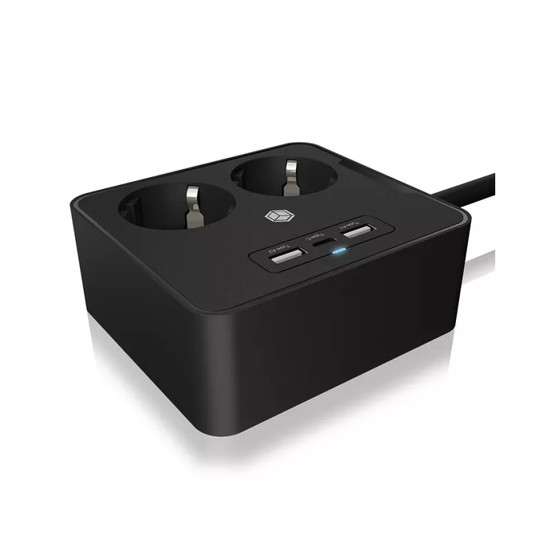 ICY BOX IB-MPS2220B-CH toitepikendus 1,9 m 2 vahelduvvoolu pistikupesa Siseruumides Must