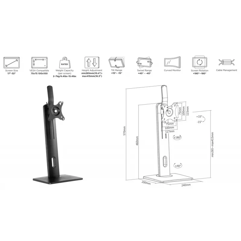 eSTUFF GLB226004 monitori kinnitus / alus 81.3 cm (32 tolli) Laua Kinnituse Must