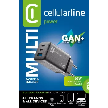 Cellularline Multipower Micro 65W ülikompaktne 65W kiirlaadimisega võrguadapter 3 pordiga