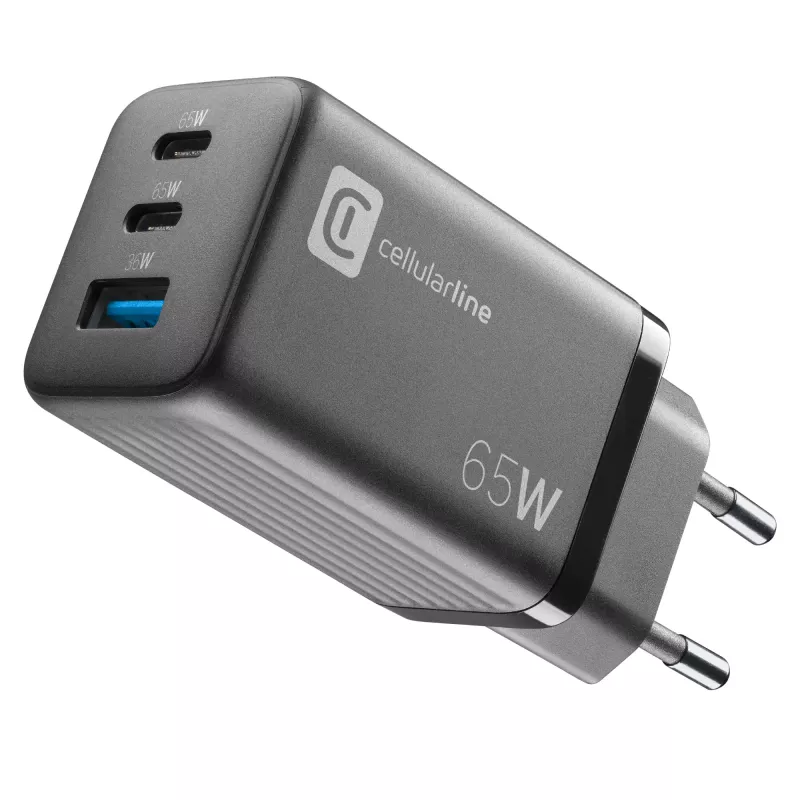 Cellularline Multipower Micro 65W ülikompaktne 65W kiirlaadimisega võrguadapter 3 pordiga