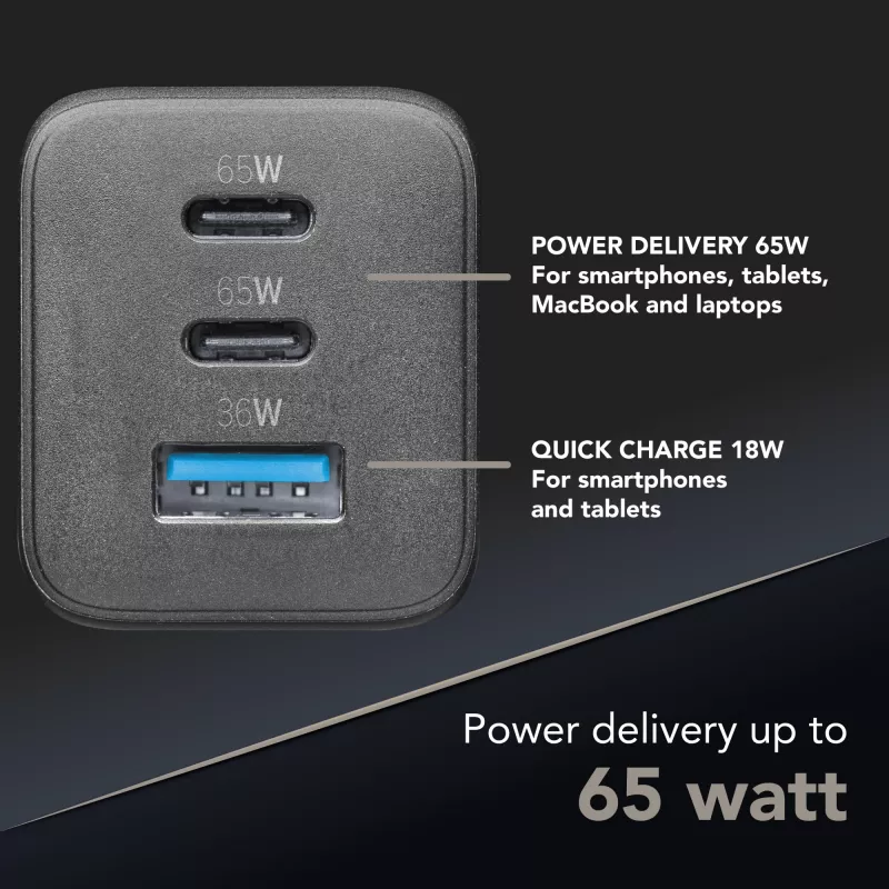 Cellularline Multipower Micro 65W ülikompaktne 65W kiirlaadimisega võrguadapter 3 pordiga
