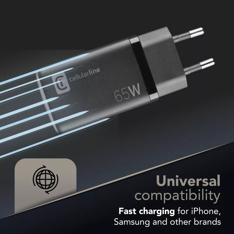 Cellularline Multipower Micro 65W ülikompaktne 65W kiirlaadimisega võrguadapter 3 pordiga