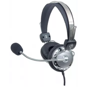 Manhattan Stereo Over-Ear Headset (3.5mm), Microphone Boom (padded), Adjustable Steel Headband, In-Line Volume Control, Ear Cushions, Std 2x 3.5mm stereo jack/plug for audio/mic use, kaabel 2.5m, 3 Year Warranty