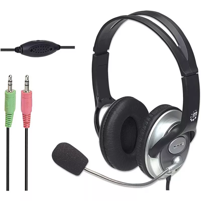 Manhattan Stereo Over-Ear Headset (3.5mm), Microphone Boom (polsterdatud), reguleeritav terasest peakate, juhtme peal helitugevuse juhtimine, kõrvapolstrid, standardne 2x 3,5 mm stereopesa/pistik heli/mikrofoni jaoks, kaabel 2,5 m, 3-aastane garantii