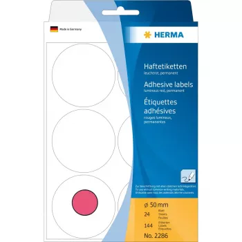 Mitmeotstarbelised sildid HERMA 2286 helendav punane Ø 50 mm 144 tk