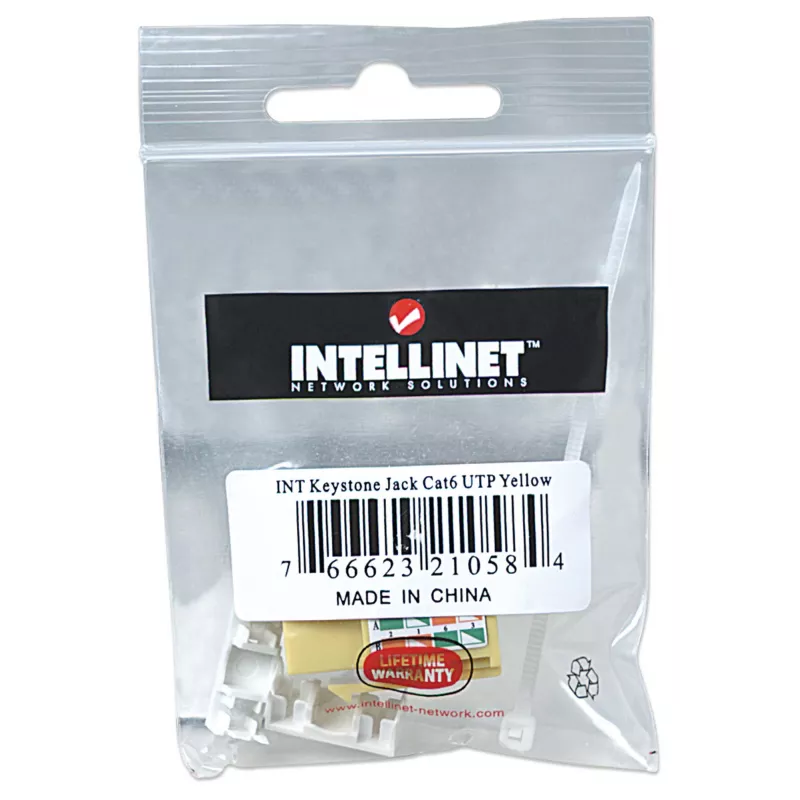 Intellinet Keystone Jack, Cat6, UTP, Punch-down, kollane, lame, kollane, RJ-45, emane, 22/26, Cat6