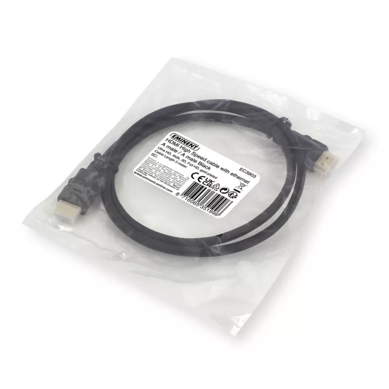 Ewent OEM HDMI High Speed kaabel Ethernetiga, 3 meetrit, must