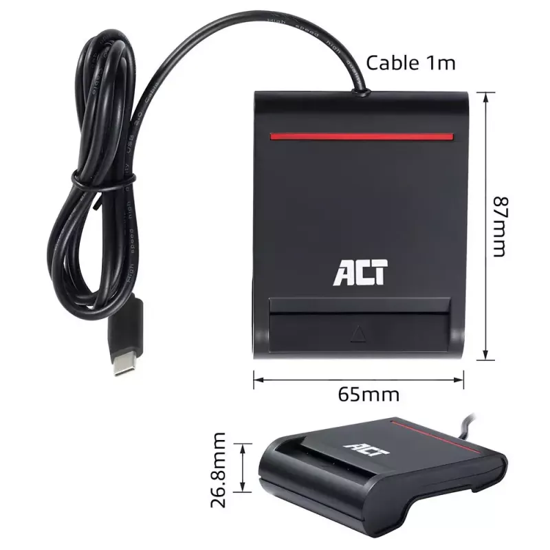 ACT väline USB-C kiipkaardi eID kaardilugeja, must