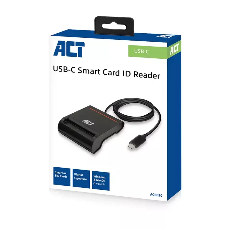 ACT väline USB-C kiipkaardi eID kaardilugeja, must