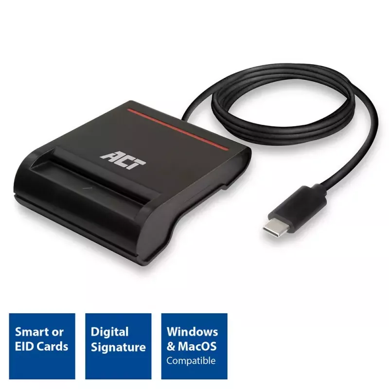 ACT väline USB-C kiipkaardi eID kaardilugeja, must