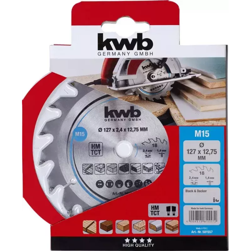 Ringikujuline saeketas KWB 581557 12,7 cm kõvale puidule, plastile, vineerile, pehmele puidule