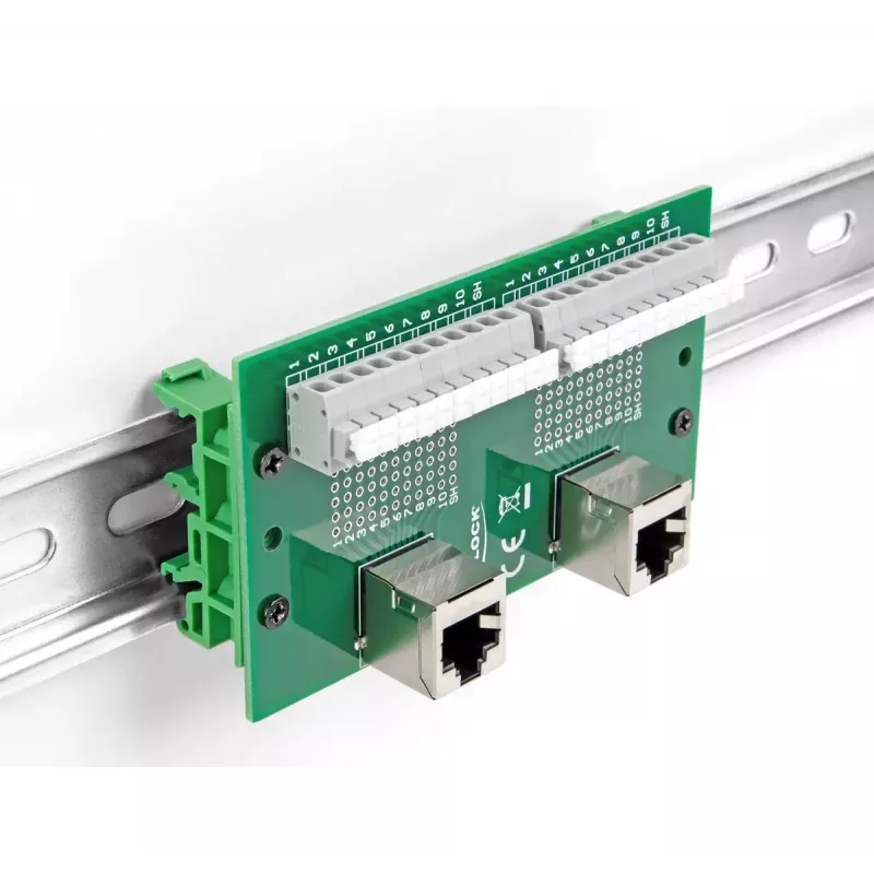 DeLOCK RJ50 2 x emane kuni 2 x klemmiplokk surunupuga DIN-liistule nurga all