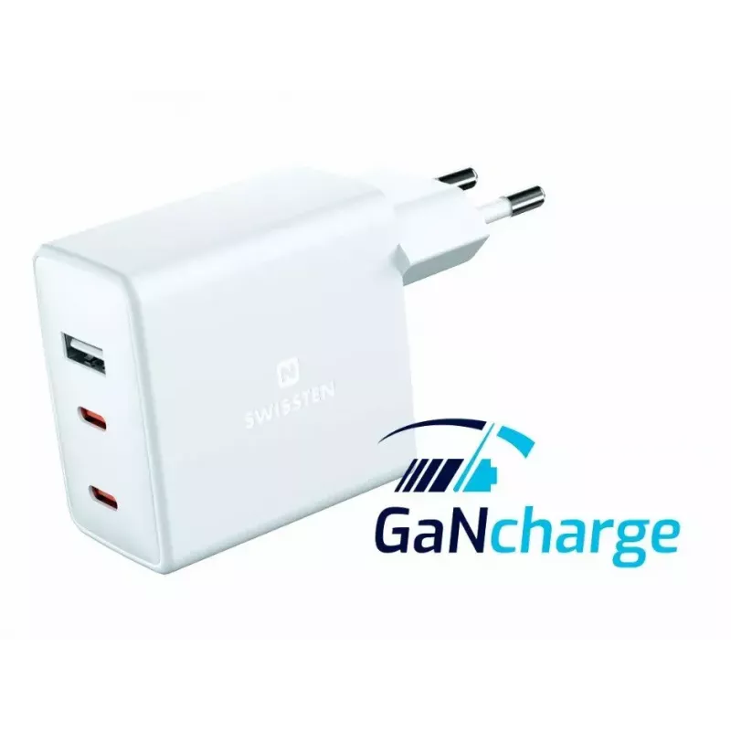 SWISSTEN reisilaadija GaN 70W 2×USB-C kiirlaadija sülearvutitele ja telefonidele
