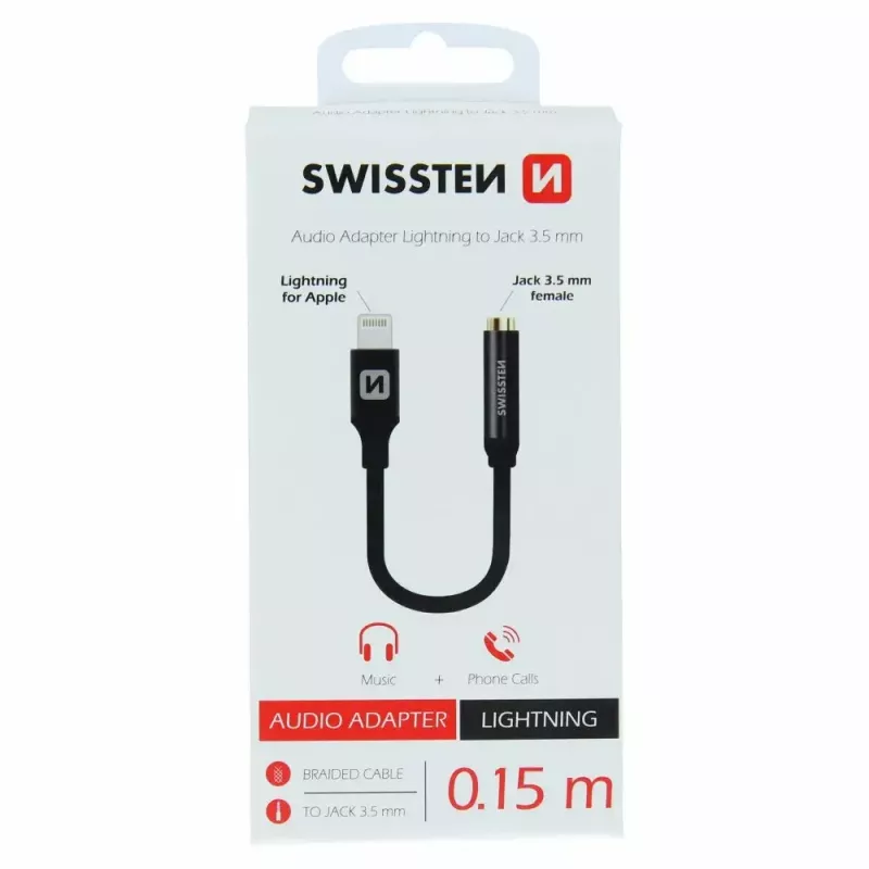 Heliadapter SWISSTEN Lightning 3,5 mm pesasse SW-LIGHT-3.5MM-BK, kaabel 0,15 m, must