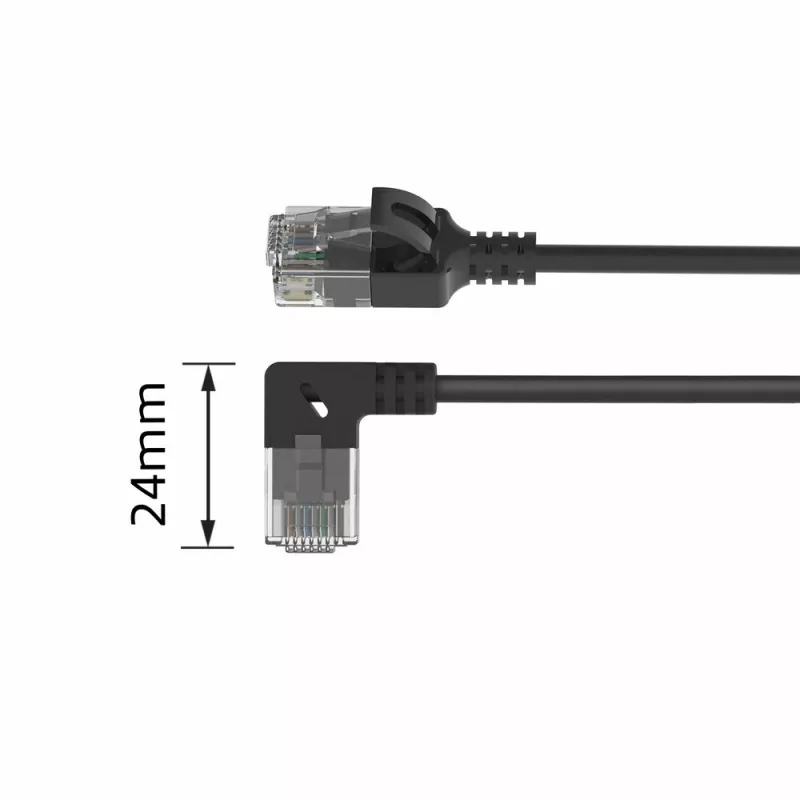 ACT Must 3 meetrit U/UTP CAT6A LSZH õhuke patch-kaabel RJ45-pistikuga 90° nurga all paremale ja sirge