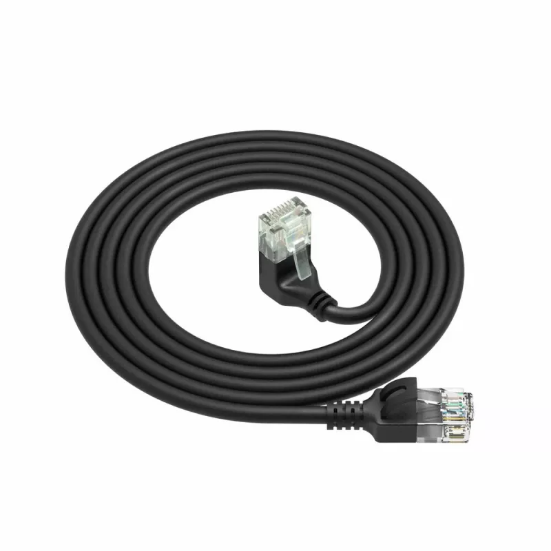 ACT Must 3 meetrit U/UTP CAT6A LSZH õhuke ühenduskaabel RJ45 ühenduspesadega 90° allapoole kaldu sirgele