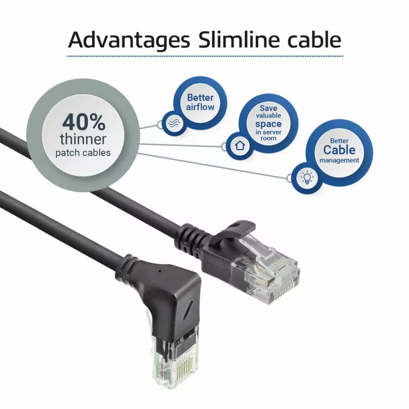 ACT Must 3 meetrit U/UTP CAT6A LSZH õhuke ühenduskaabel RJ45 ühenduspesadega 90° allapoole kaldu sirgele