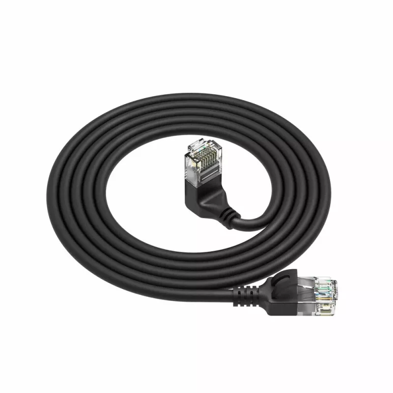 ACT Must 2 m U/UTP CAT6A LSZH Slimline ühenduskaabel RJ45 pistikutega 90° nurgaga üles sirgeks