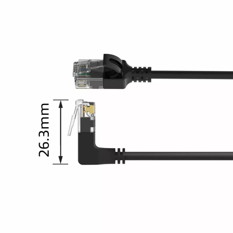 ACT Must 2 m U/UTP CAT6A LSZH Slimline ühenduskaabel RJ45 pistikutega 90° nurgaga üles sirgeks
