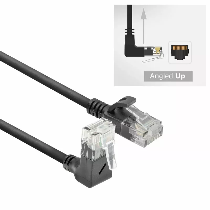 ACT must 5-meetrine U/UTP CAT6A LSZH õhuke patch-kaabel RJ45 pistikutega, 90° ülesnurga all otse