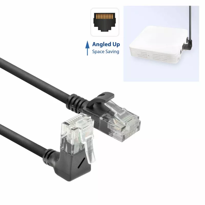 ACT must 5-meetrine U/UTP CAT6A LSZH õhuke patch-kaabel RJ45 pistikutega, 90° ülesnurga all otse