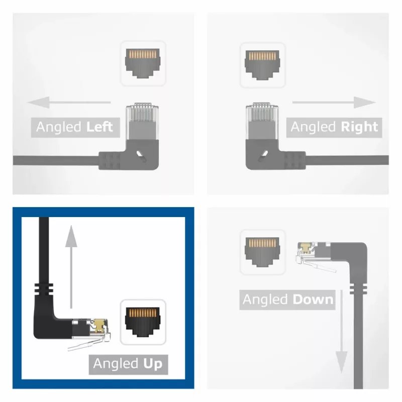 ACT must 5-meetrine U/UTP CAT6A LSZH õhuke patch-kaabel RJ45 pistikutega, 90° ülesnurga all otse