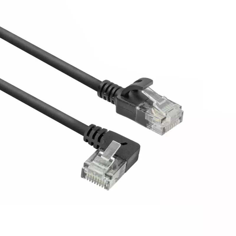 ACT Must 0,25 m U/UTP CAT6A LSZH õhuke võrgukaabel, RJ45-pistikutega, 90° vasakule nurga all otseks