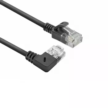 ACT Must 0,15 meetrit U/UTP CAT6A LSZH õhuke ühenduskaabel RJ45-pistikuga 90° nurga all paremalt otse
