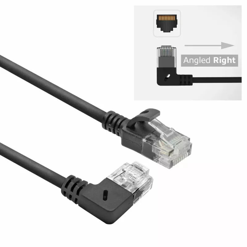 ACT Must 0,15 meetrit U/UTP CAT6A LSZH õhuke ühenduskaabel RJ45-pistikuga 90° nurga all paremalt otse