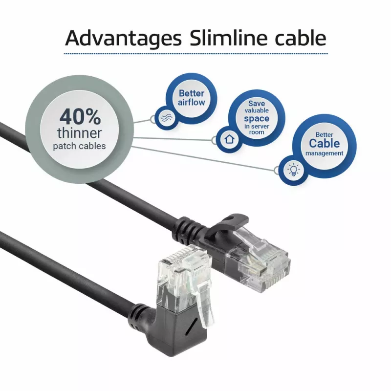 ACT Must 0,25 meetrit U/UTP CAT6A LSZH õhuke patch-kaabel RJ45 pistikutega 90° üles suunatud sirgele