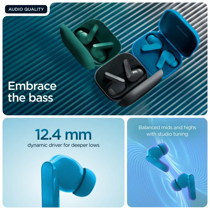 Motorola Moto Buds Bass kõrvaklapid True Wireless Stereo (TWS) kõrvasisesed Kõned/muusika Bluetooth Sinine