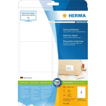 Aadressisildid Premium HERMA 4502 A4 99,1x93,1 mm