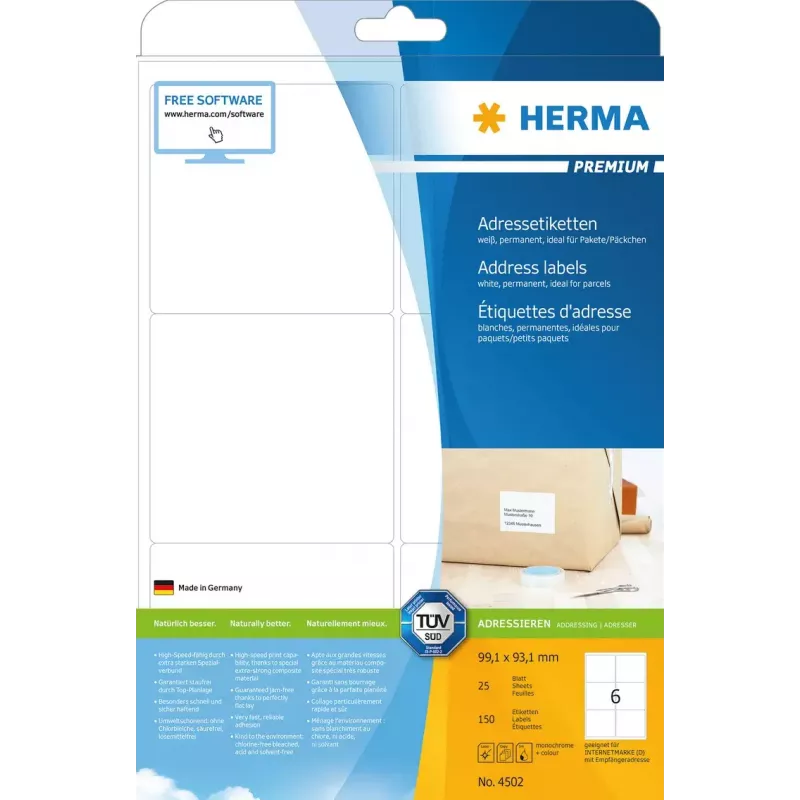 Aadressisildid Premium HERMA 4502 A4 99,1x93,1 mm