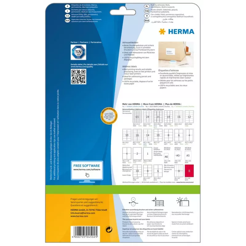 Aadressisildid Premium HERMA 4502 A4 99,1x93,1 mm