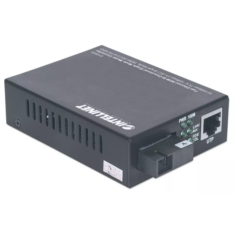 Intellinet Fast Ethernet WDM kahesuunaline ühemoodiline meediamuundur, 10/100Base-Tx 100Base-Fx-le (SC) ühemoodiline, 20 km (12,4 miili), WDM (Rx1310/Tx1550)
