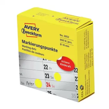 Isekleepuvad ümmargused sildid Avery 3852, 1 cm läbimõõt, püsiliim, 800 tk, kollane