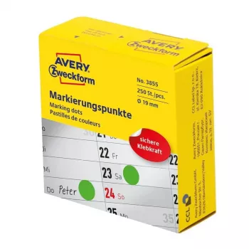Isekleepuvad ümmargused sildid Avery Zweckform 3855 — Roheline, püsiliimiga, Ø 1,9 cm, 250 tk