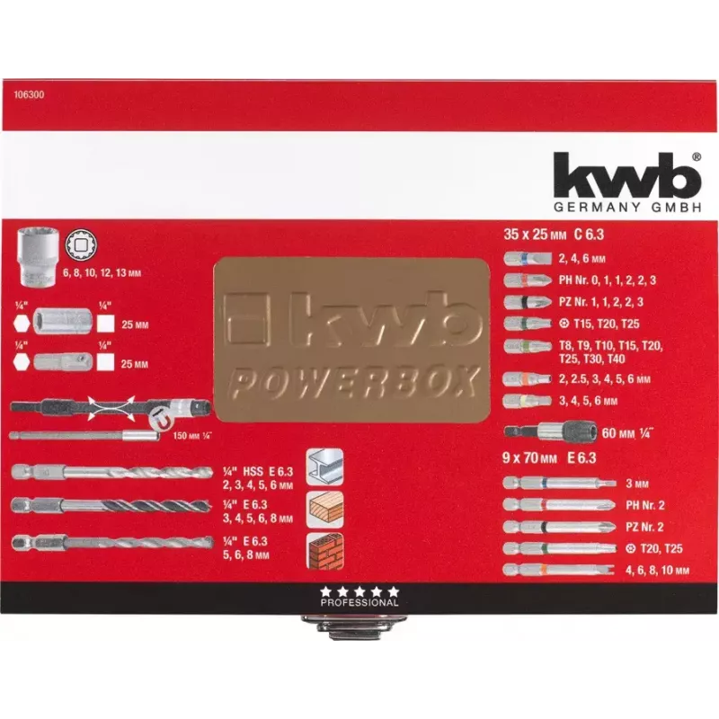 Puuri- ja kruvikeerajakomplekt KWB 106300 67 tk