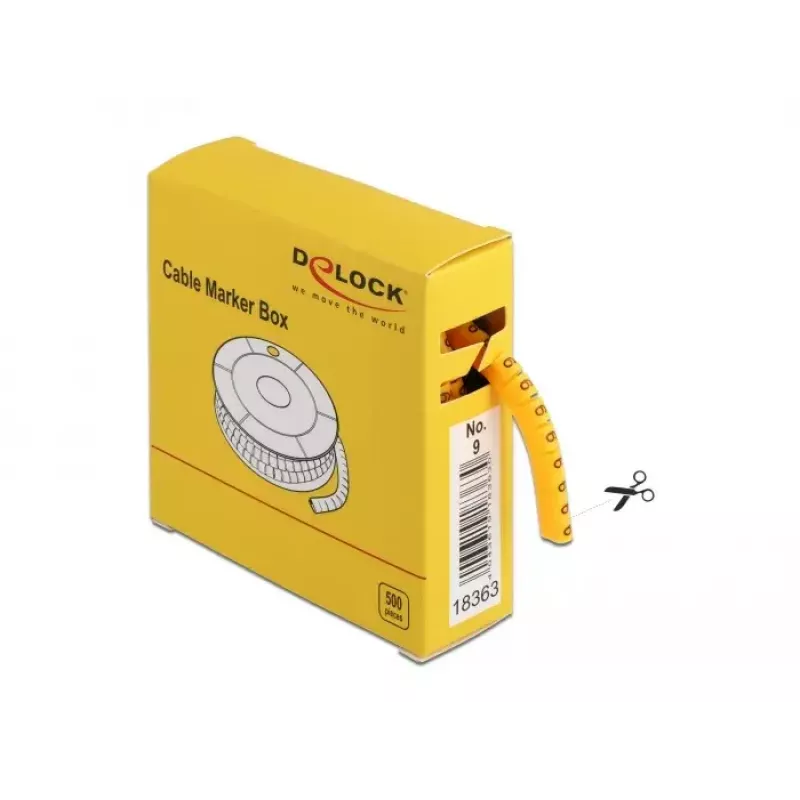Kaablimarkerite karp DeLOCK Nr 9 kollane 500 tk