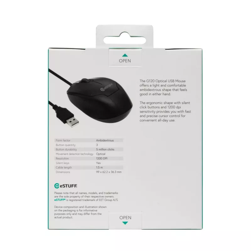 eSTUFF GLB213002 hiir kontor Mõlemakäeline USB Type-A Optiline 1200 DPI